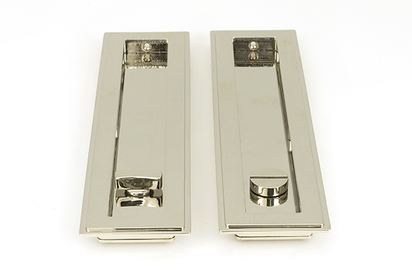 Polished Nickel 250mm Art Deco Rectangular Pull -Privacy Set