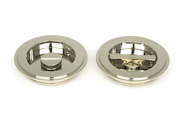 Polished Nickel 75mm Art Deco Round Pull - Privacy Set