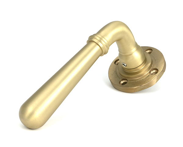 Satin Brass Newbury Lever on Rose Set (Beehive)
