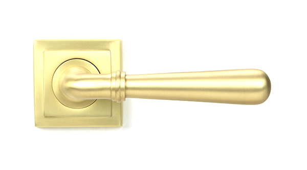 Satin Brass Newbury Lever on Rose Set (Square) - Unsprung
