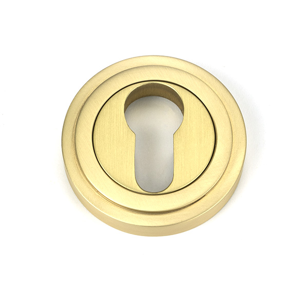 Satin Brass Round Euro Escutcheon (Art Deco)