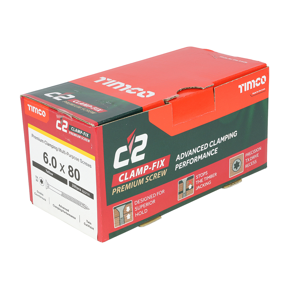 C2 Clamp-Fix - TX - Double Countersunk with Ribs - Twin-Cut - Yellow - 6.0x80