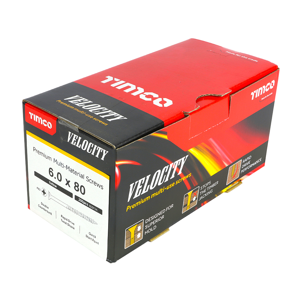Velocity Premium Multi-Use Screws - PZ - Double Countersunk - Yellow - 6.0x80