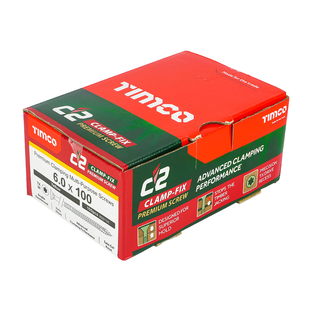 C2 Clamp-Fix - TX - Double Countersunk with Ribs - Twin-Cut - Yellow - 6.0x100