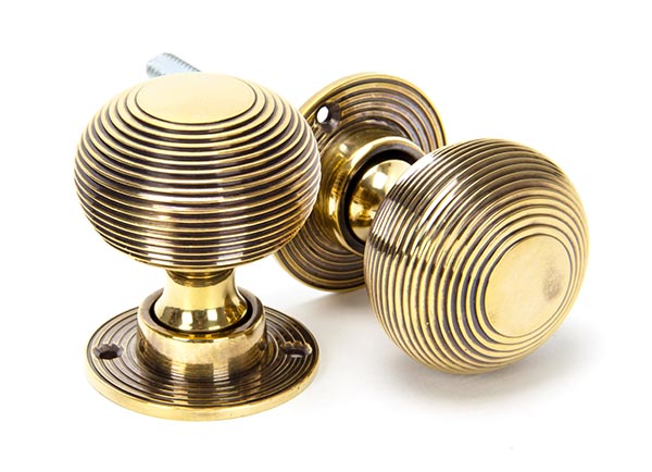 Aged Brass Beehive Mortice/Rim Knob Set