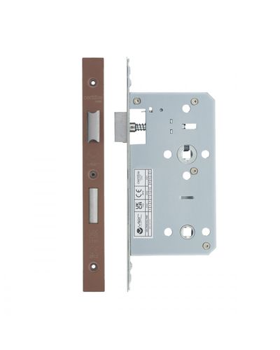 Din Bathroom- Backset  60mm - 2 Pc Forend Square - PVDBZ - Satin Bronze Effect