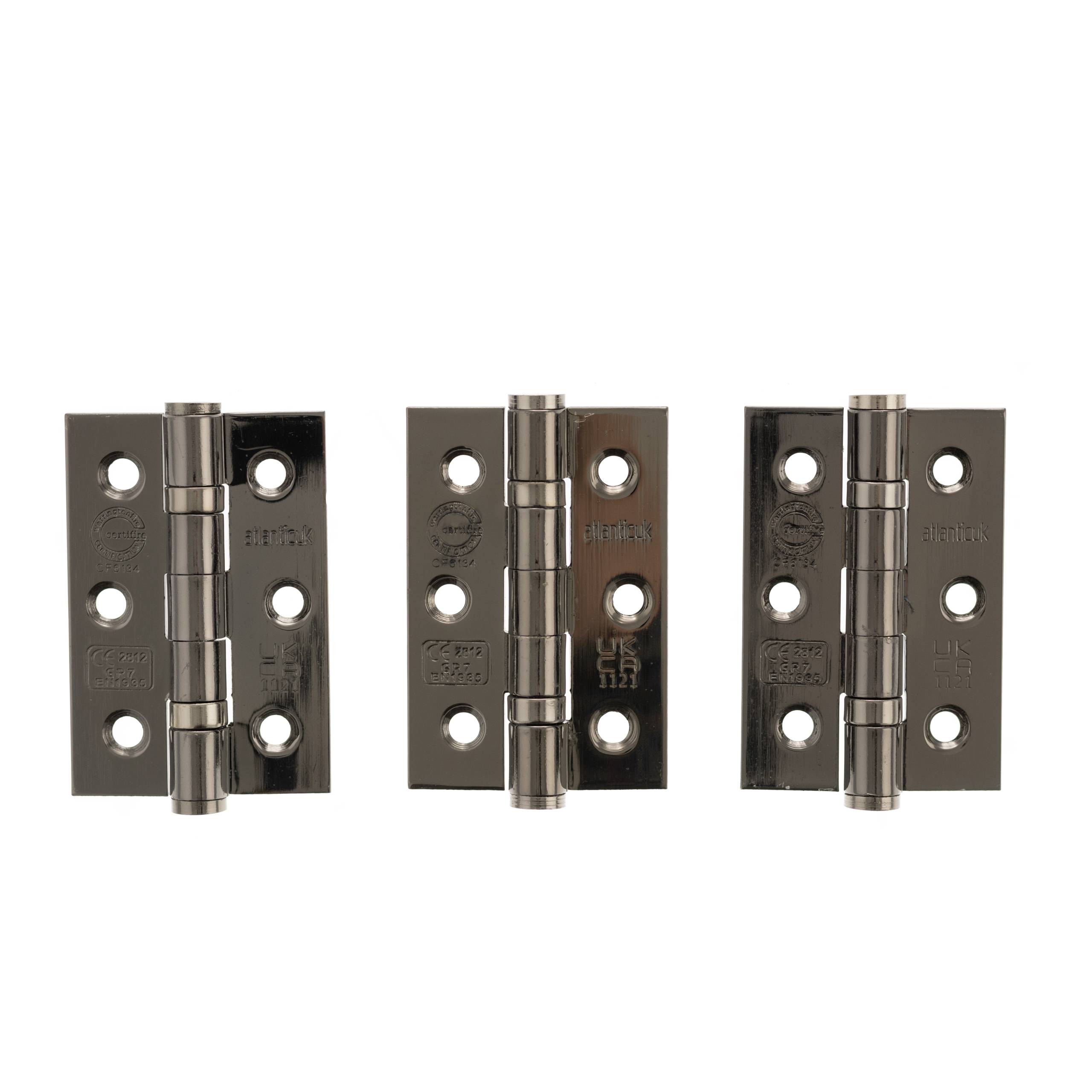 Atlantic CE Fire Rated Grade 7 Ball Bearing Hinges 3" x 2" x 2mm set of 3 - Black Nickel