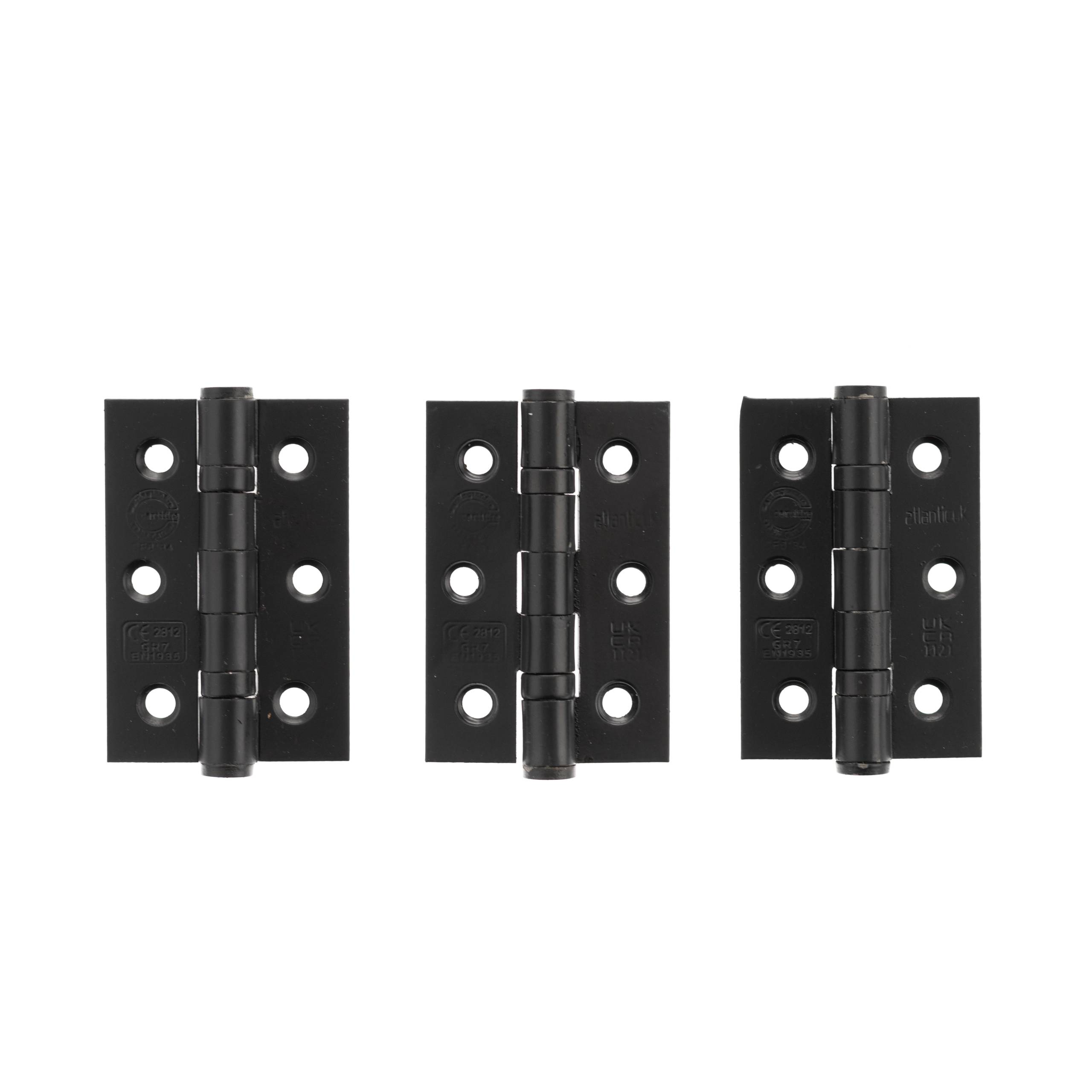 Atlantic CE Fire Rated Grade 7 Ball Bearing Hinges 3" x 2" x 2mm set of 3 - Matt Black