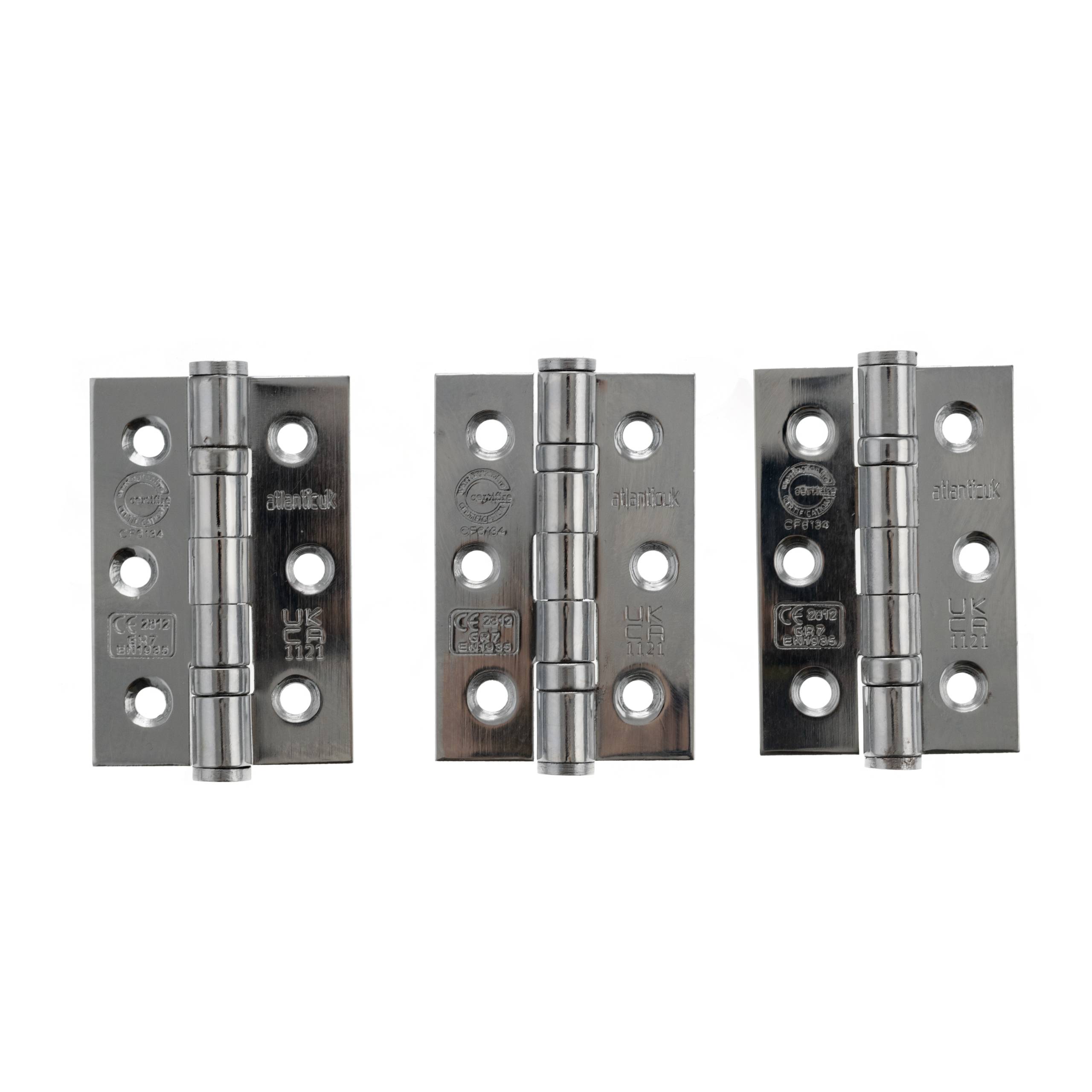 Atlantic CE Fire Rated Grade 7 Ball Bearing Hinges 3" x 2" x 2mm set of 3 - Polished Stainless Steel