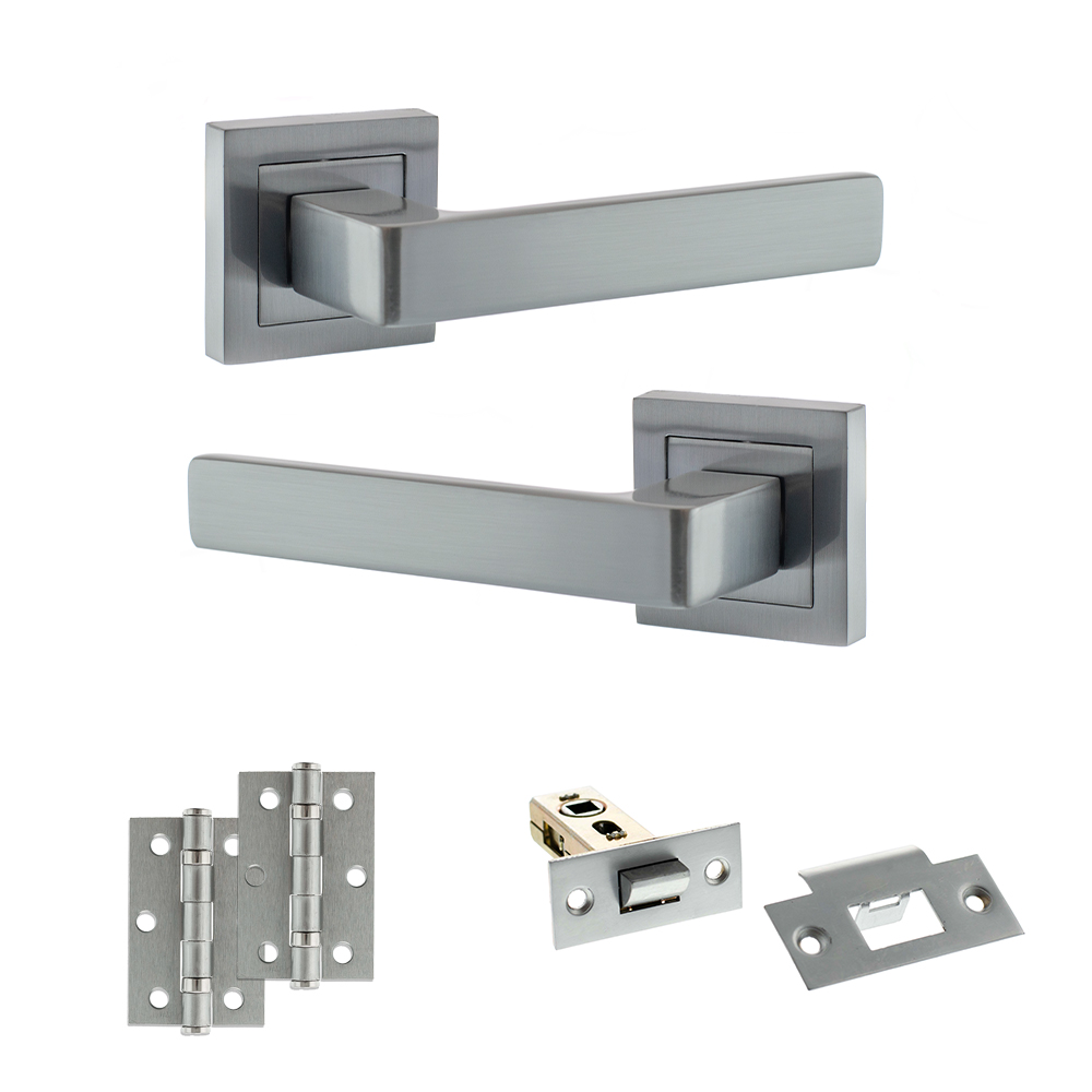 STATUS Montana Door Handle Pack (Latch Set - 2.5" Latch, 3" Hinges x2) - Satin Chrome