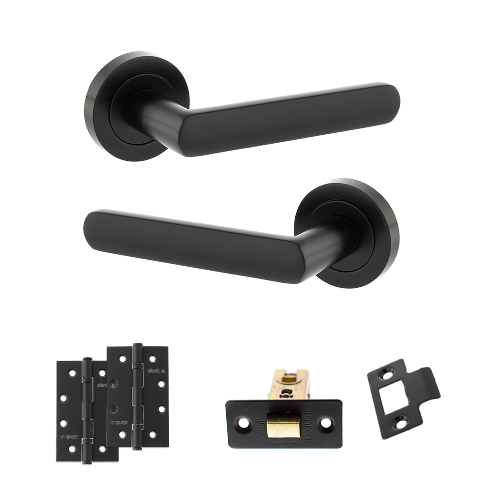 STATUS Carolina Door Handle Pack (Latch Set - 3" CE Latch, 4" Slim Knuckle Hinges x2) - Matt Black