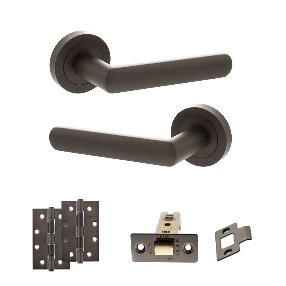 STATUS Carolina Door Handle Pack (Latch Set - 2.5" CE Latch, 4" Slim Knuckle Hinges x2) - Urban Dark Bronze