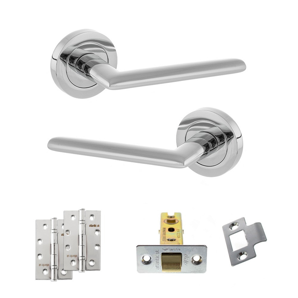 STATUS Alabama Door Handle Pack (Latch Set - 2.5" CE Latch, 4" Slim Knuckle Hinges x2) - Polished Chrome