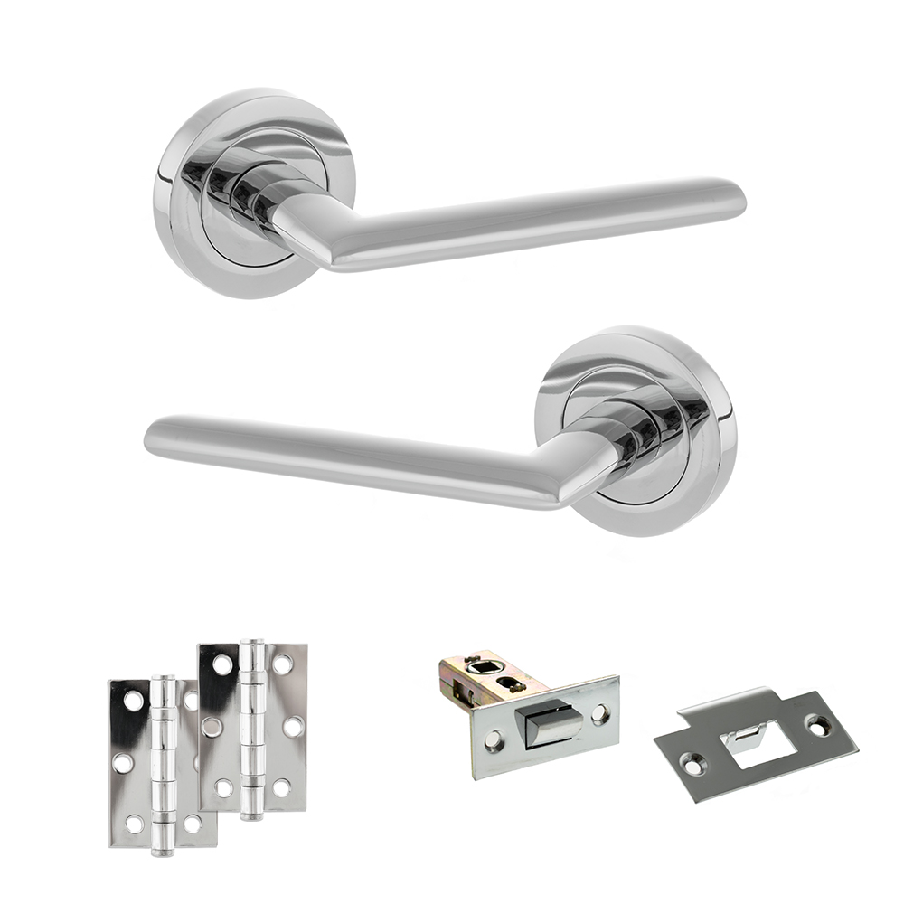 STATUS Alabama Door Handle Pack (Latch Set - 2.5" Latch, 3" Hinges x2) - Polished Chrome
