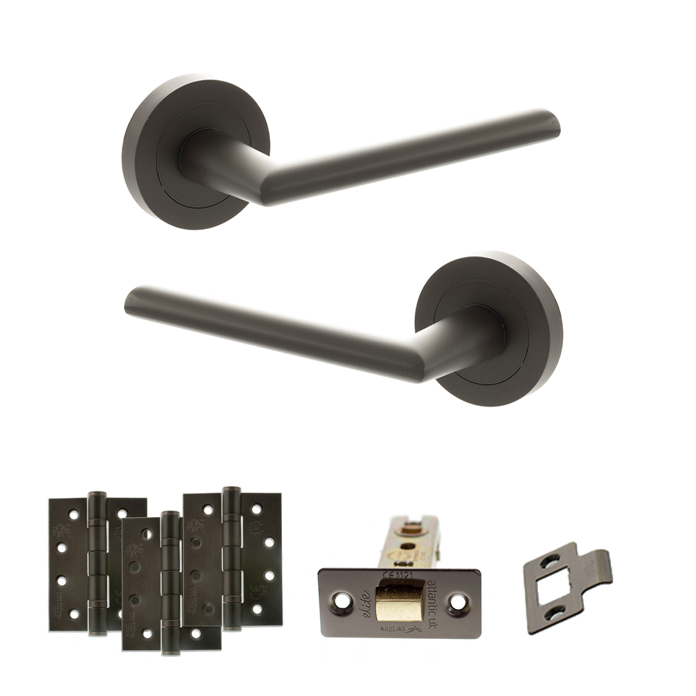 STATUS Alabama Door Handle Pack (Latch Set - 3" CE Latch, 4" Fire Rated Hinges x3) - Urban Dark Bronze