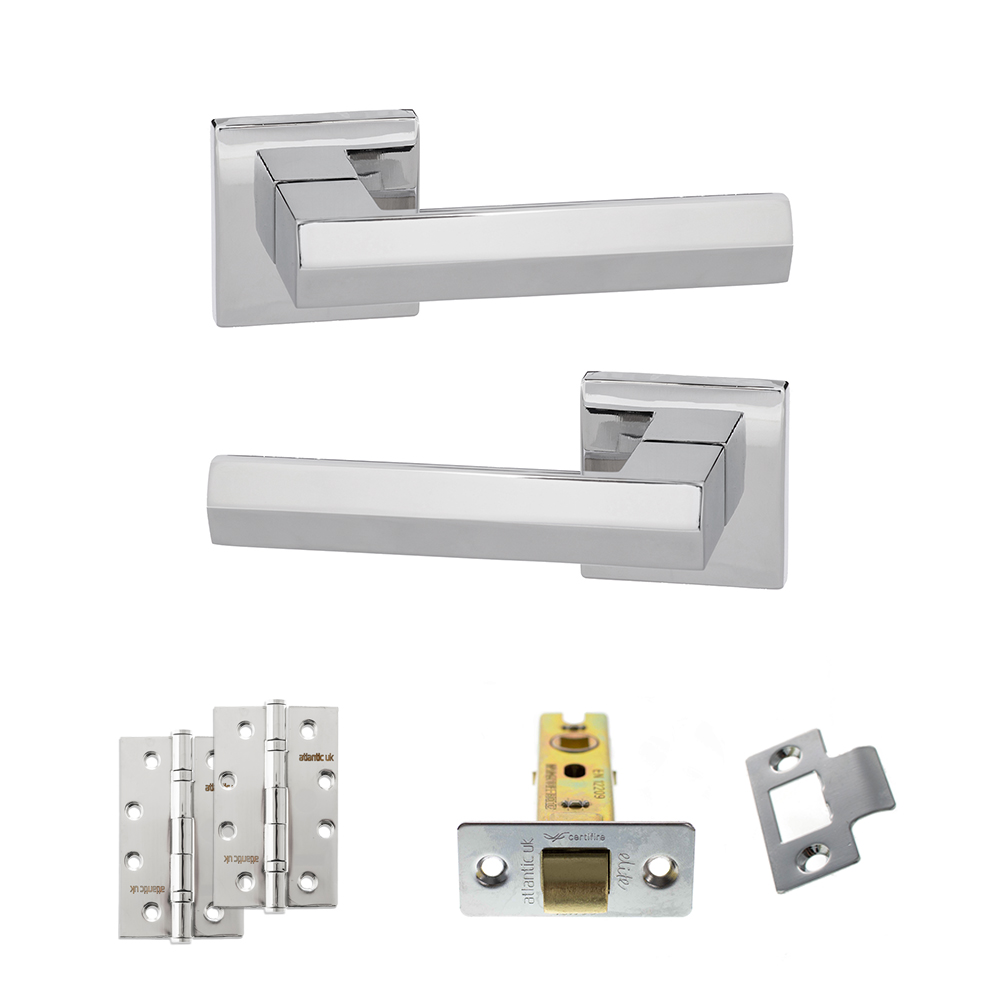 Senza Pari Davoli Door Handle Pack (Latch Set - 2.5" CE Latch, 4" Slim Knuckle Hinges x2) - Polished Chrome