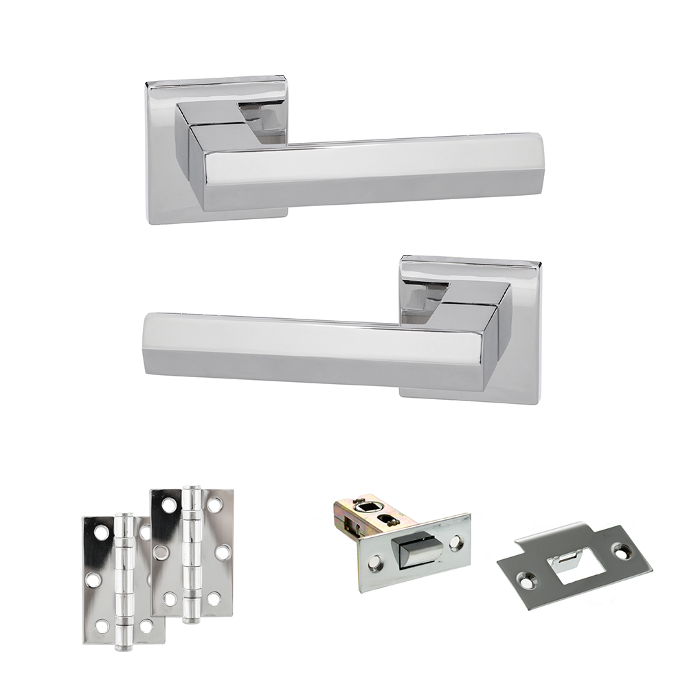 Senza Pari Davoli Door Handle Pack (Latch Set - 2.5" Latch, 3" Hinges x2) - Polished Chrome