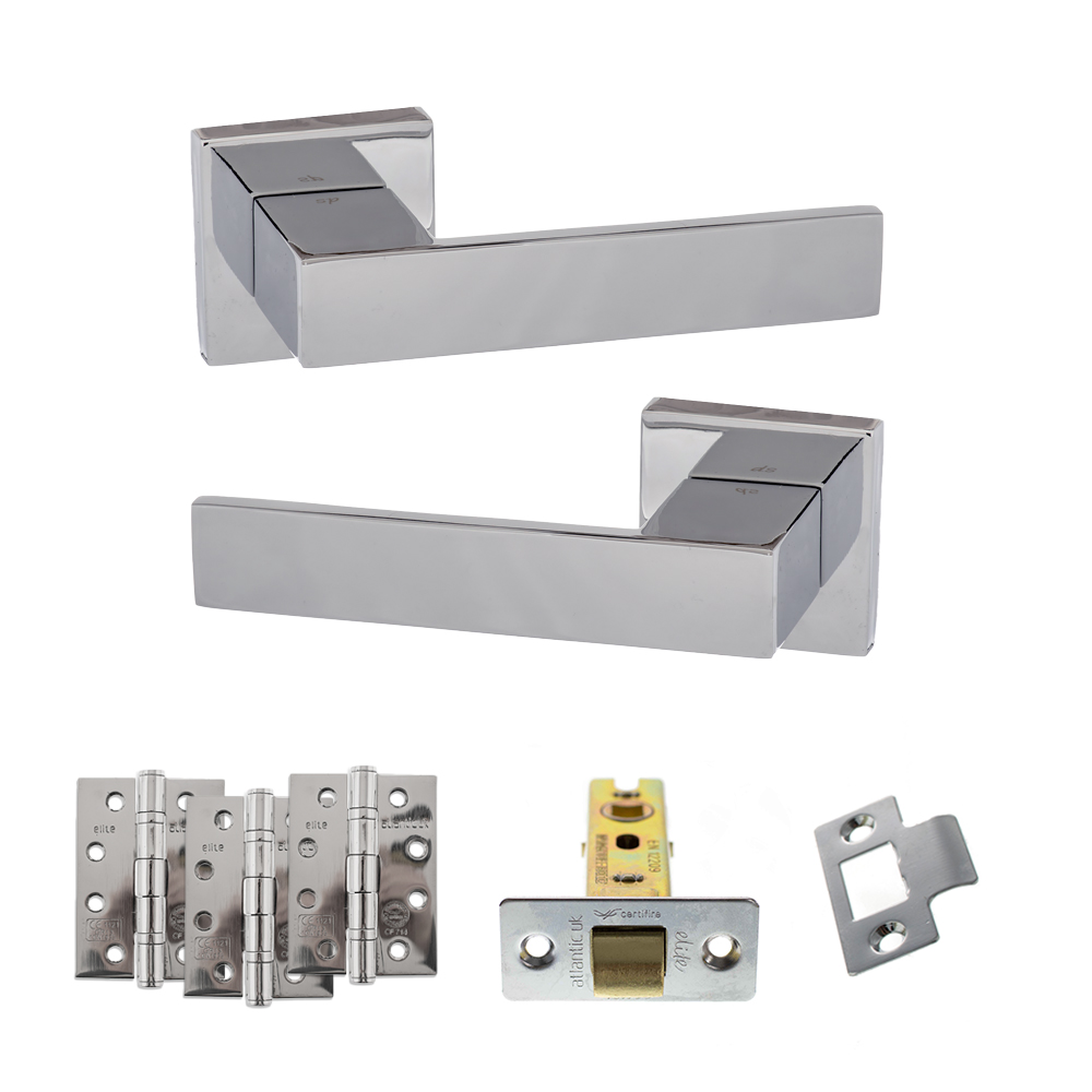 Senza Pari Panetti Door Handle Pack (Latch Set - 3" CE Latch, 4" Fire Rated Hinges x3) - Polished Chrome