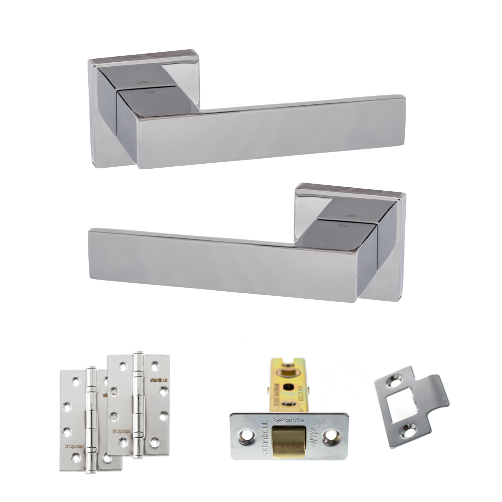 Senza Pari Panetti Door Handle Pack (Latch Set - 3" CE Latch, 4" Slim Knuckle Hinges x2) - Polished Chrome