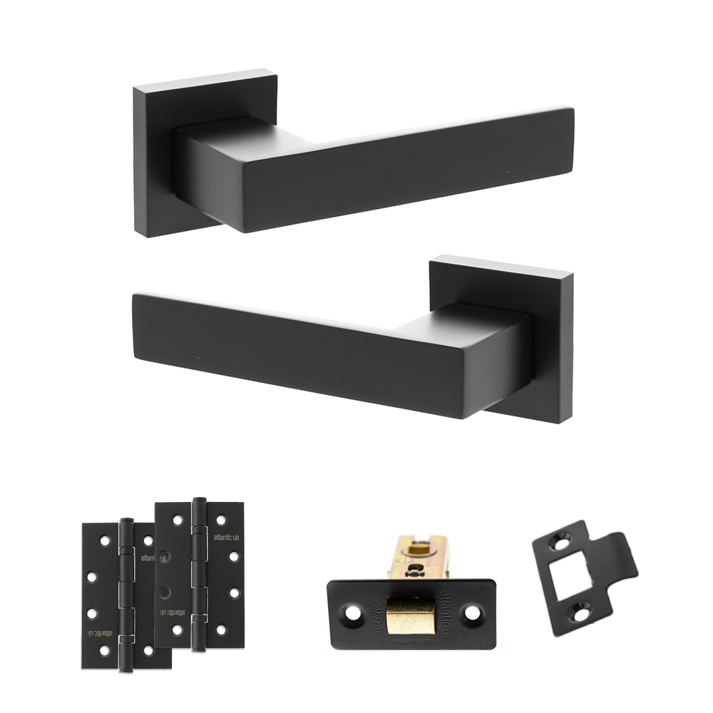 Senza Pari Panetti Door Handle Pack (Latch Set - 2.5" CE Latch, 4" Slim Knuckle Hinges x2) - Matt Black