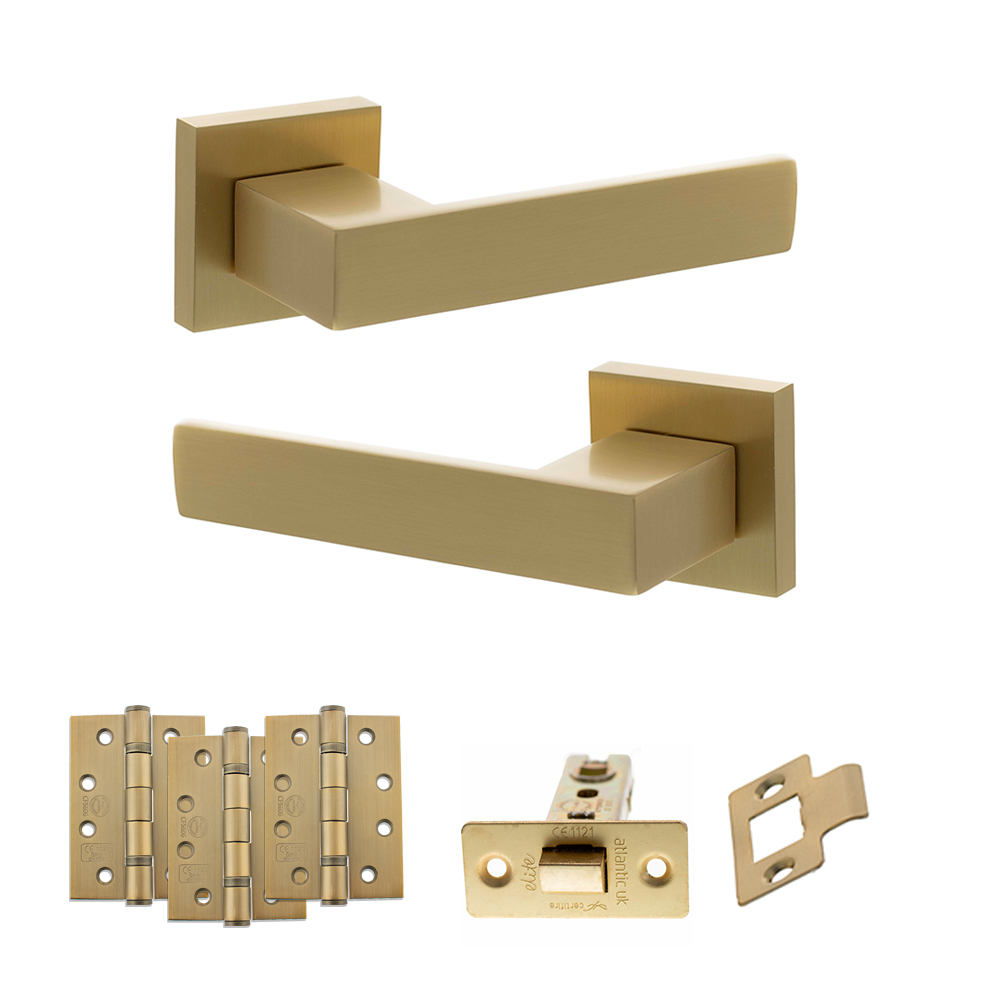 Senza Pari Panetti Door Handle Pack (Latch Set - 2.5" CE Latch, 4" Fire Rated Hinges x3) - Satin Brass