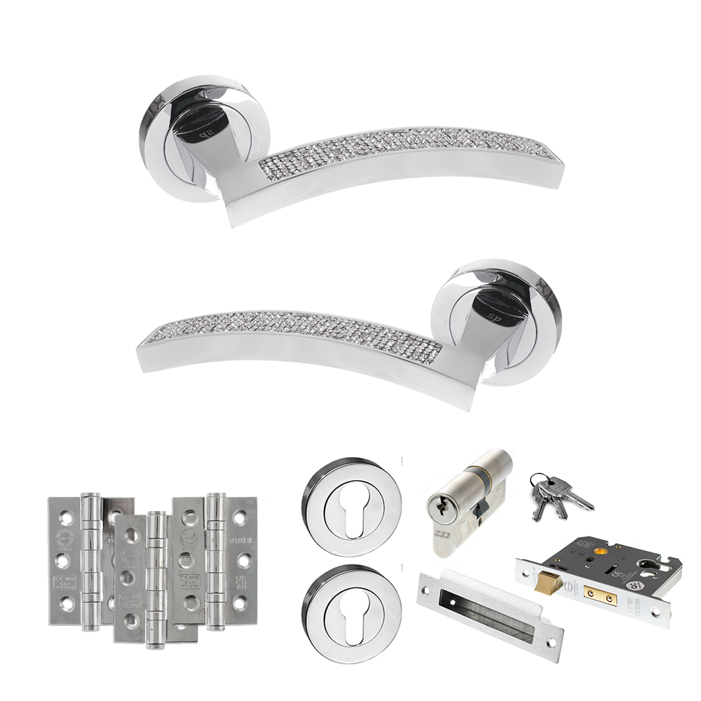 Senza Pari Crystal Door Handle Pack (Euro Lock Set - 3