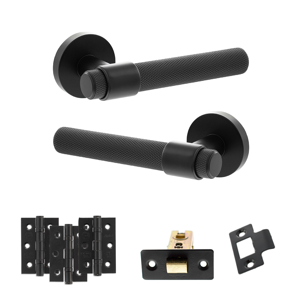 Senza Pari Andretta Door Handle Pack (Latch Set - 2.5" CE Latch, 3" Fire Rated Hinges x3) - Matt Black