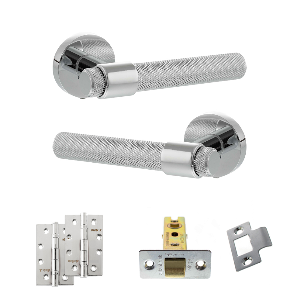 Senza Pari Andretta Door Handle Pack (Latch Set - 3" CE Latch, 4" Slim Knuckle Hinges x2) - Polished Chrome