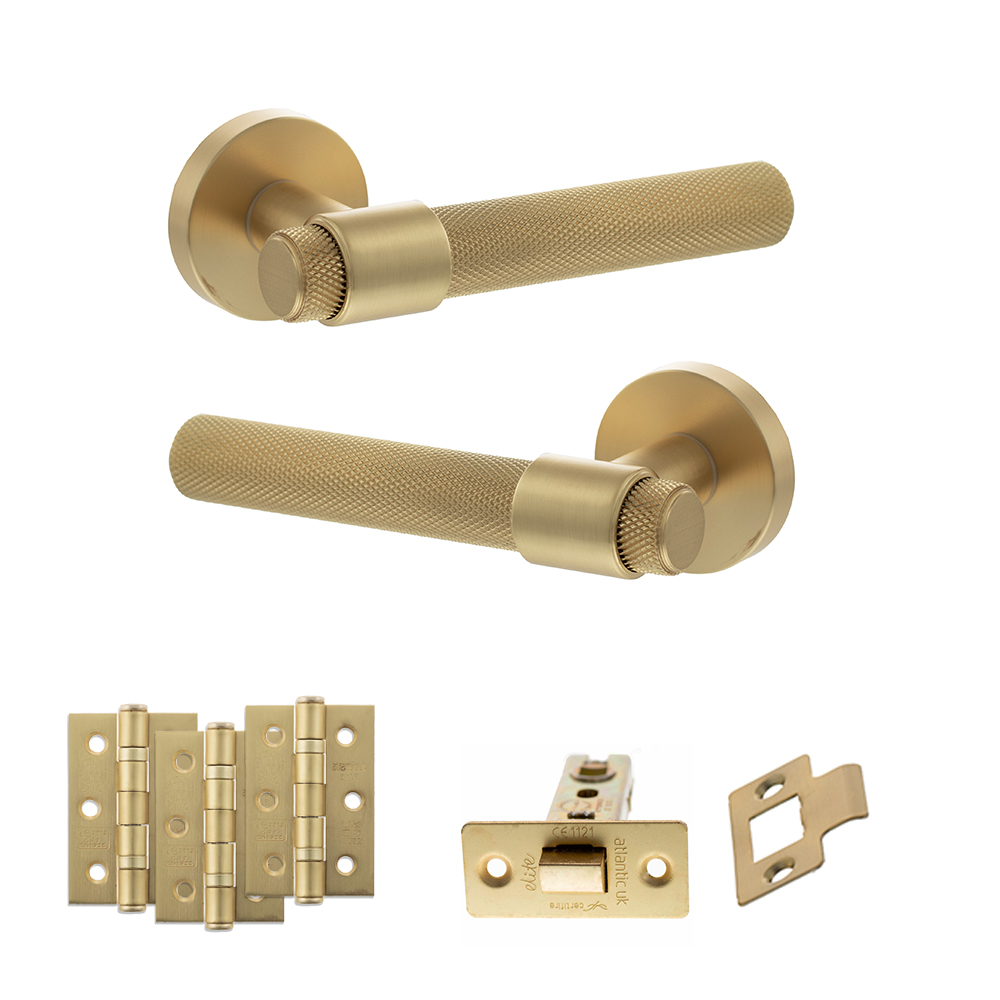 Senza Pari Andretta Door Handle Pack (Latch Set - 2.5" CE Latch, 3" Fire Rated Hinges x3) - Satin Brass