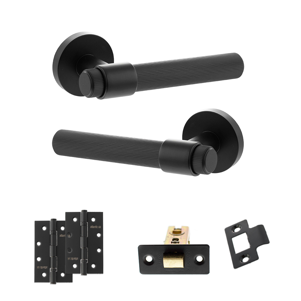 Senza Pari Fasana Door Handle Pack (Latch Set - 2.5" CE Latch, 4" Slim Knuckle Hinges x2) - Matt Black