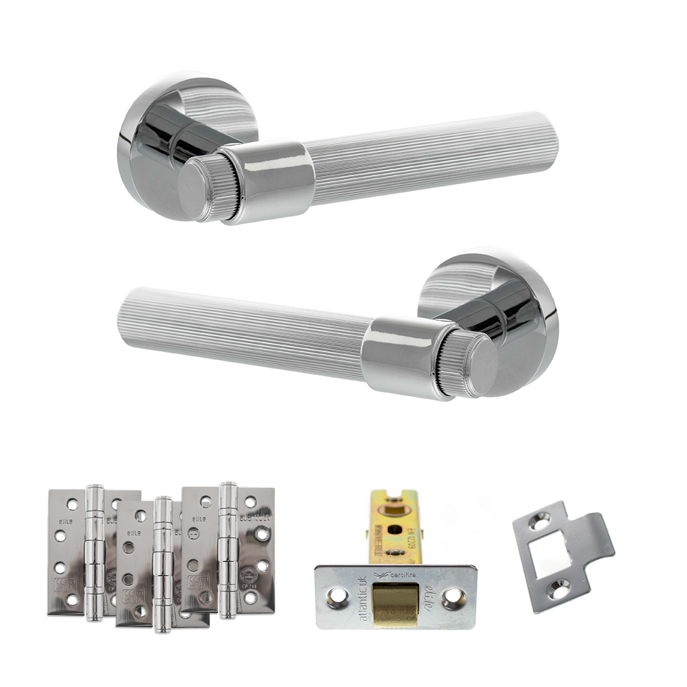 Senza Pari Fasana Door Handle Pack (Latch Set - 2.5" CE Latch, 4" Fire Rated Hinges x3) - Polished Chrome