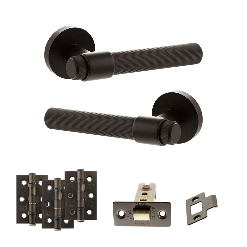Senza Pari Fasana Door Handle Pack (Latch Set - 3" CE Latch, 3" Fire Rated Hinges x3) - Urban Dark Bronze