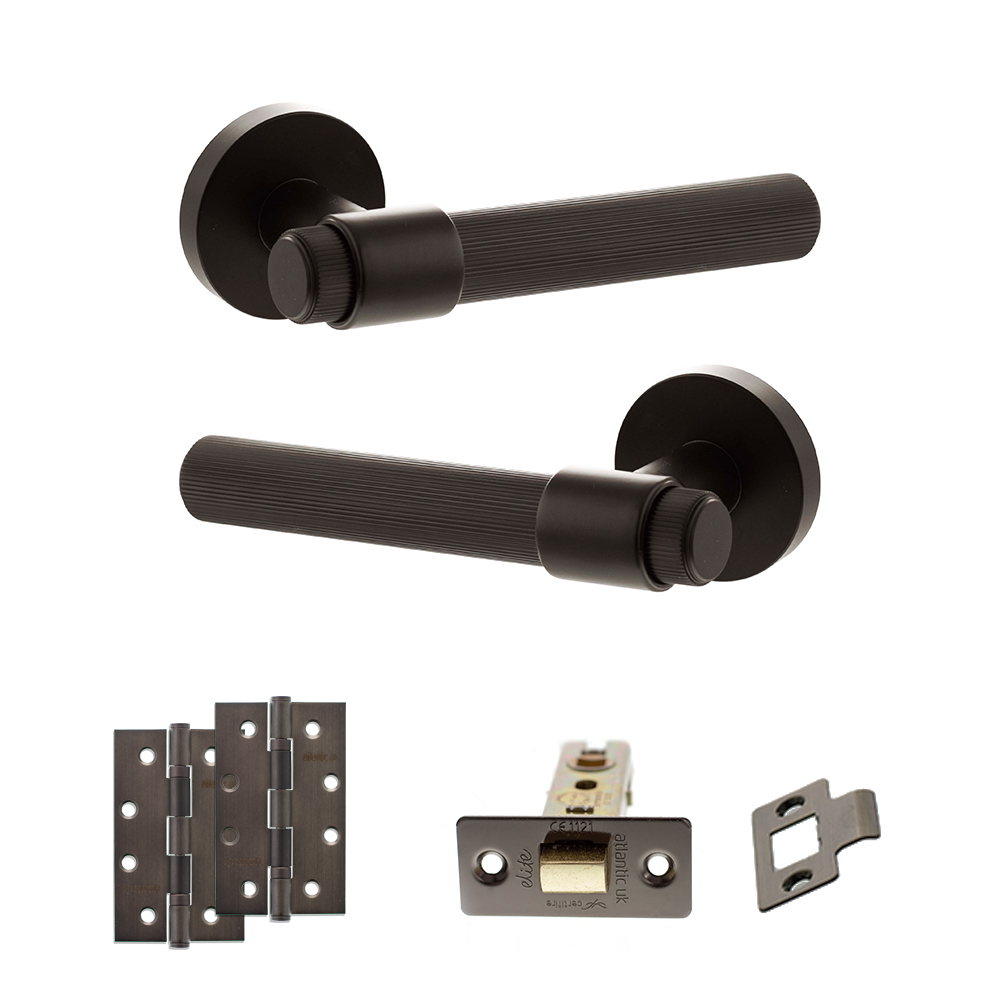 Senza Pari Fasana Door Handle Pack (Latch Set - 2.5" CE Latch, 4" Slim Knuckle Hinges x2) - Urban Dark Bronze