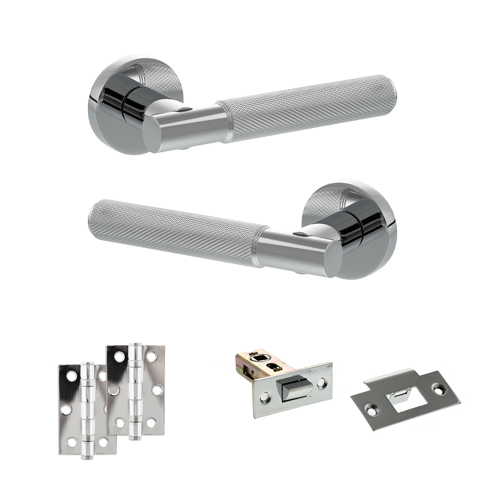 Senza Pari Rosarno Door Handle Pack (Latch Set - 2.5" Latch, 3" Hinges x2) - Polished Chrome