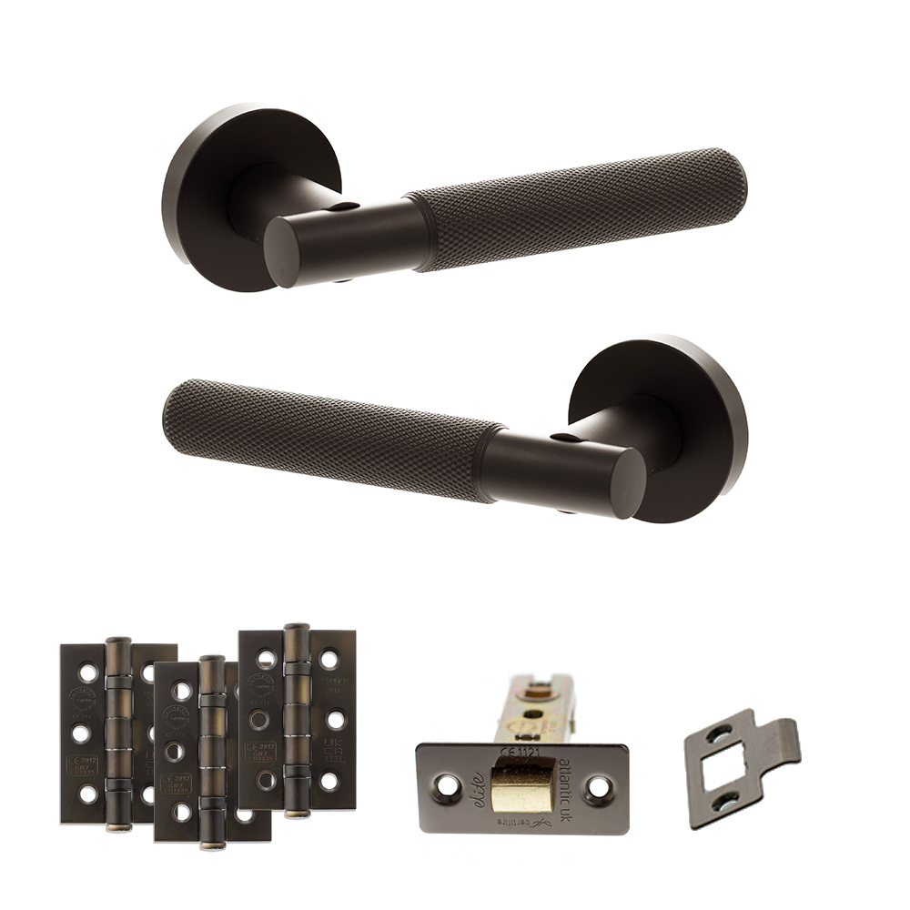 Senza Pari Rosarno Door Handle Pack (Latch Set - 2.5" CE Latch, 3" Fire Rated Hinges x3) - Urban Dark Bronze