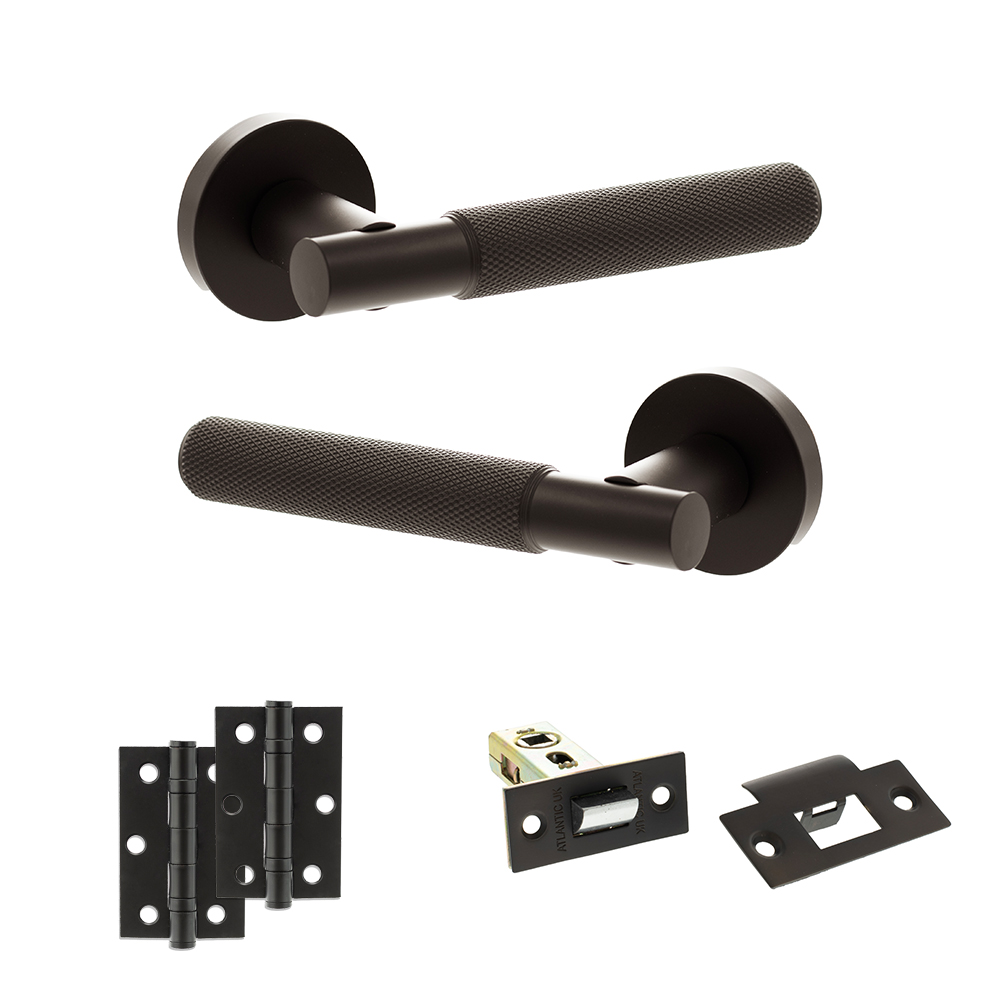Senza Pari Rosarno Door Handle Pack (Latch Set - 2.5" Latch, 3" Hinges x2) - Urban Dark Bronze