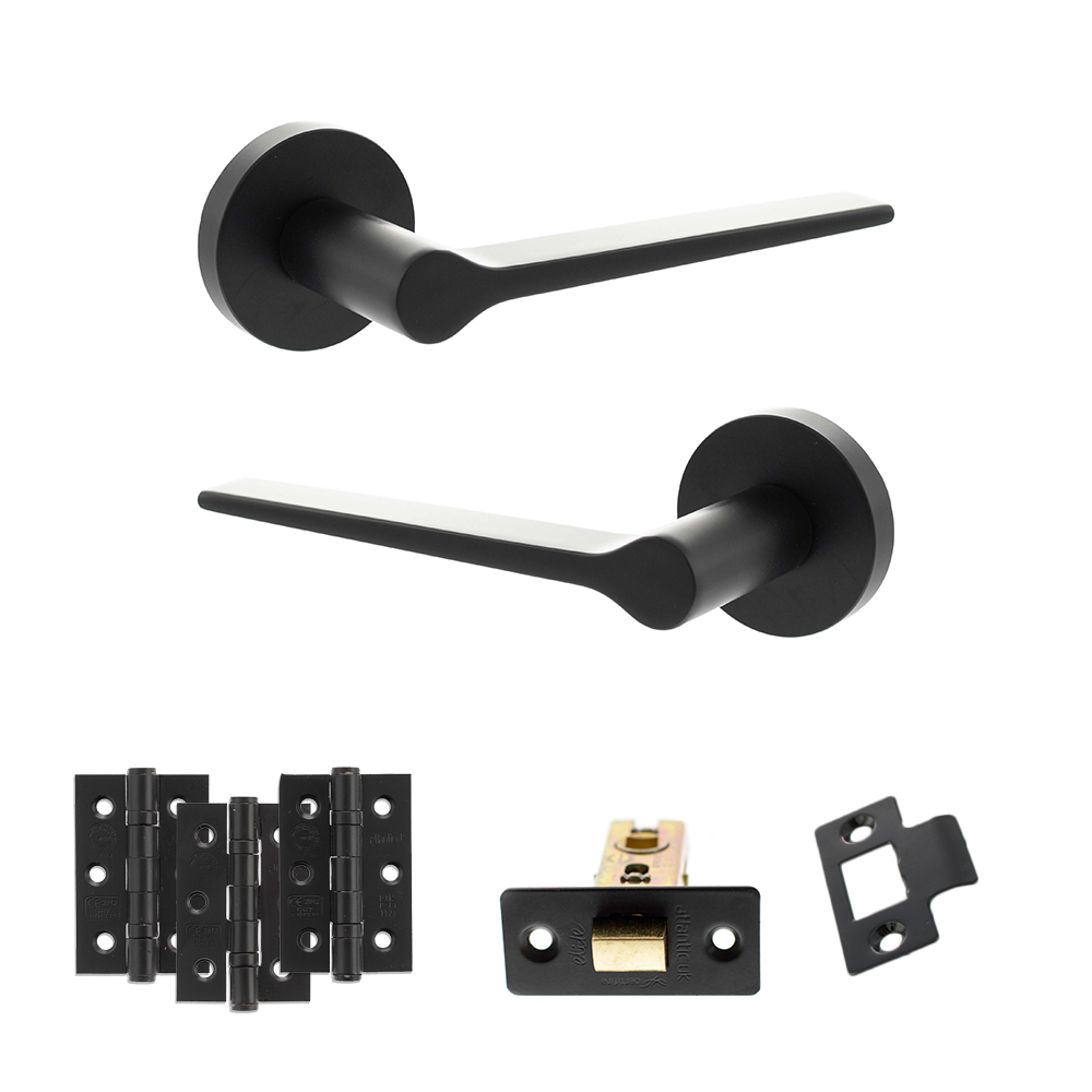 Senza Pari Laviano Door Handle Pack (Latch Set - 3" CE Latch, 3" Fire Rated Hinges x3) - Matt Black