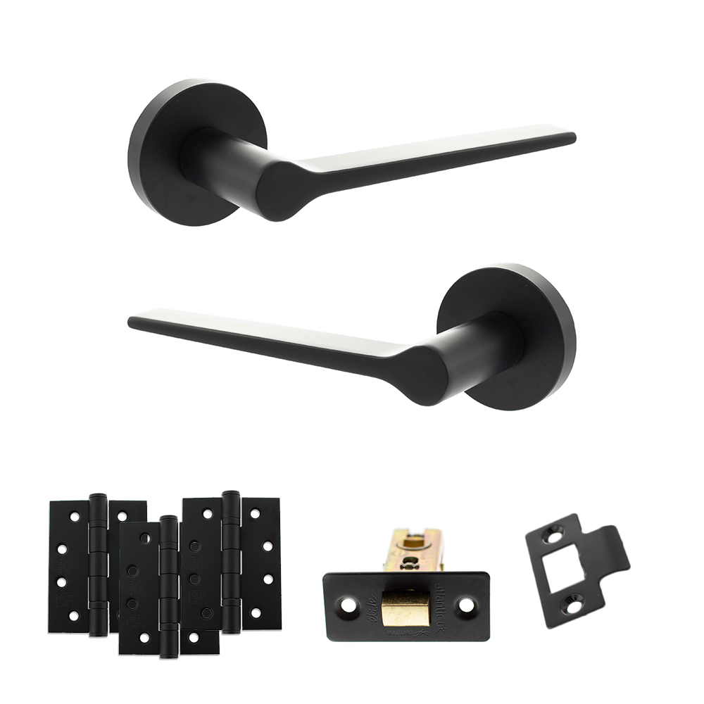 Senza Pari Laviano Door Handle Pack (Latch Set - 3" CE Latch, 4" Fire Rated Hinges x3) - Matt Black