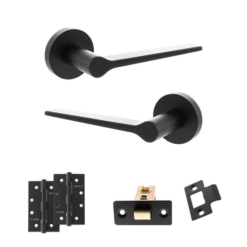 Senza Pari Laviano Door Handle Pack (Latch Set - 3" CE Latch, 4" Slim Knuckle Hinges x2) - Matt Black