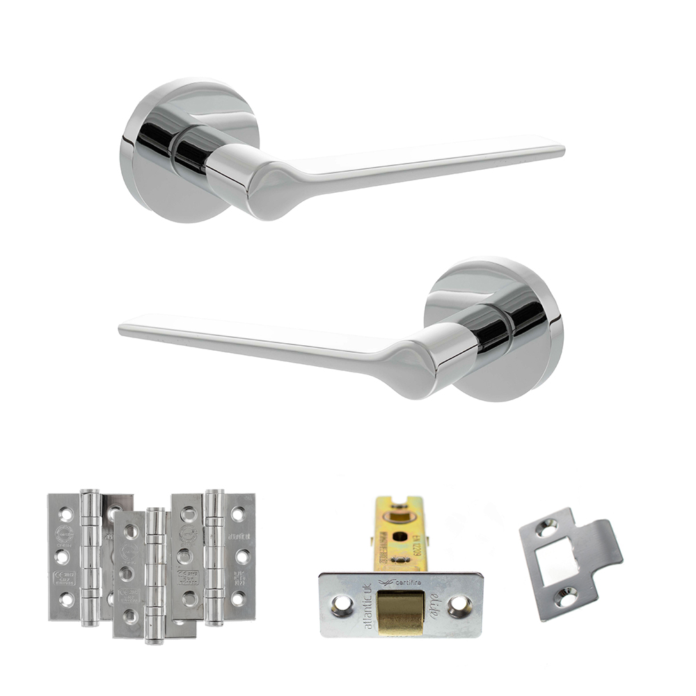 Senza Pari Laviano Door Handle Pack (Latch Set - 3" CE Latch, 3" Fire Rated Hinges x3) - Polished Chrome