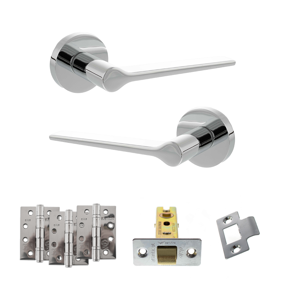 Senza Pari Laviano Door Handle Pack (Latch Set - 2.5" CE Latch, 4" Fire Rated Hinges x3) - Polished Chrome