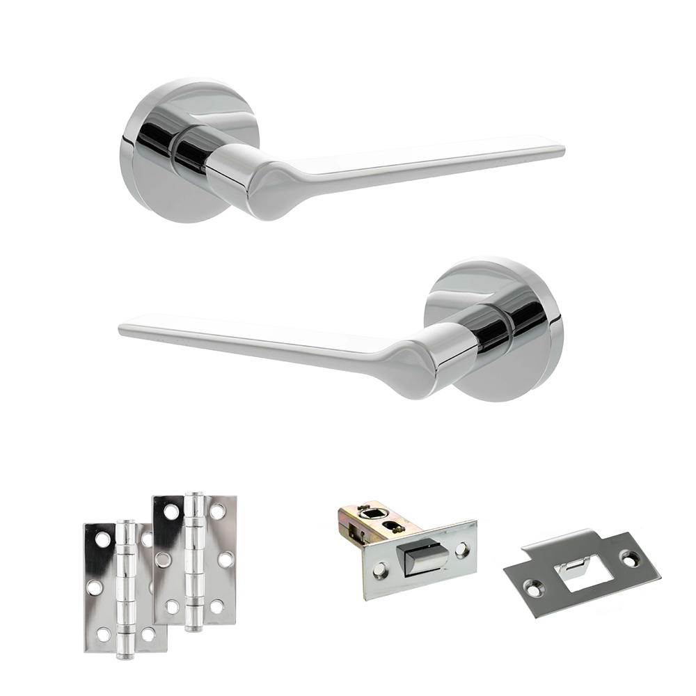 Senza Pari Laviano Door Handle Pack (Latch Set - 2.5" Latch, 3" Hinges x2) - Polished Chrome