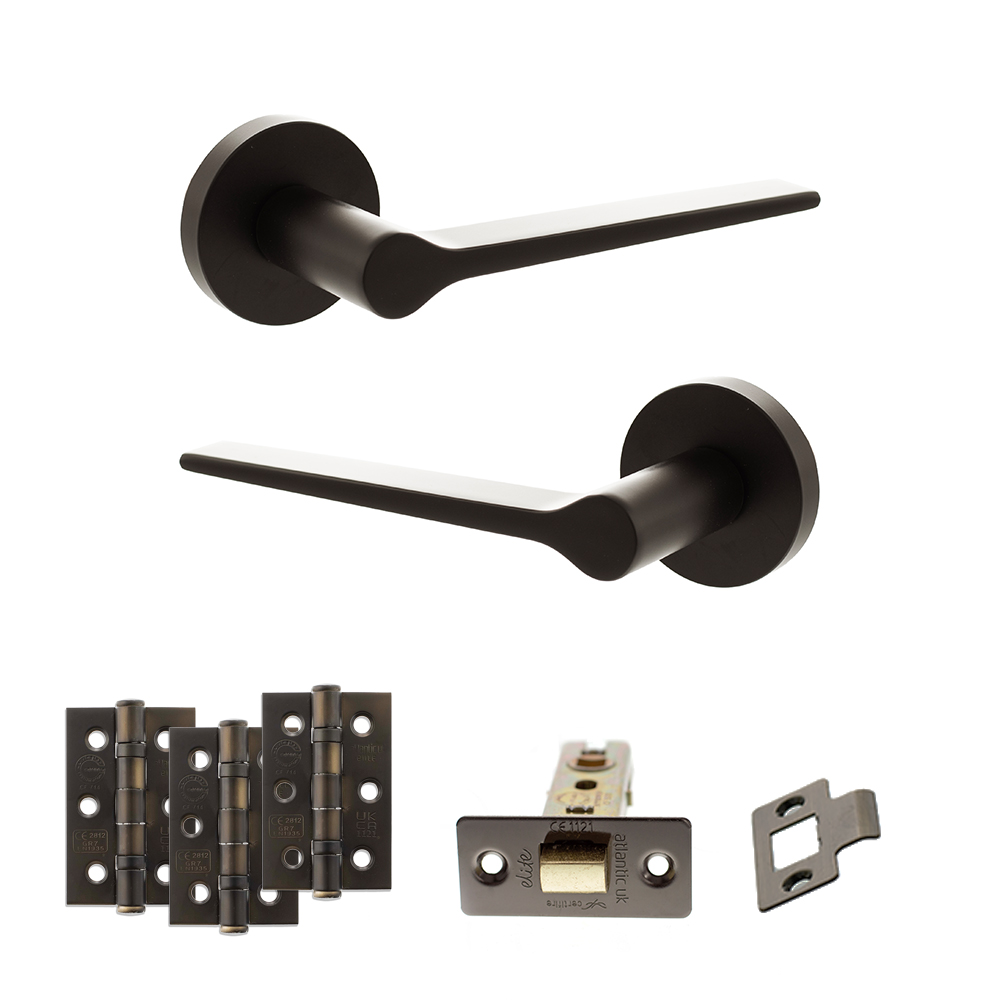 Senza Pari Laviano Door Handle Pack (Latch Set - 2.5" CE Latch, 3" Fire Rated Hinges x3) - Urban Dark Bronze