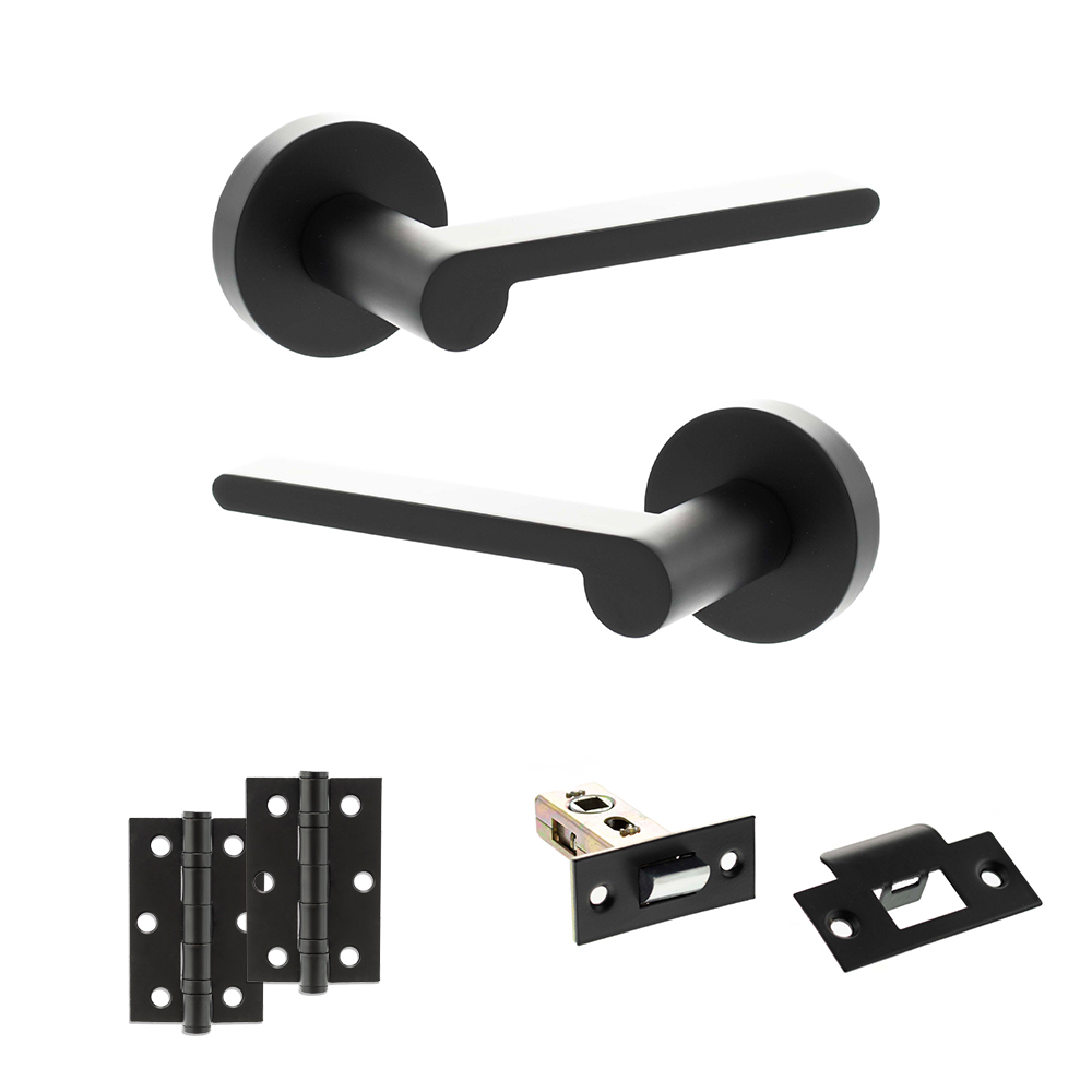 Senza Pari Darrio Door Handle Pack (Latch Set - 2.5" Latch, 3" Hinges x2) - Matt Black