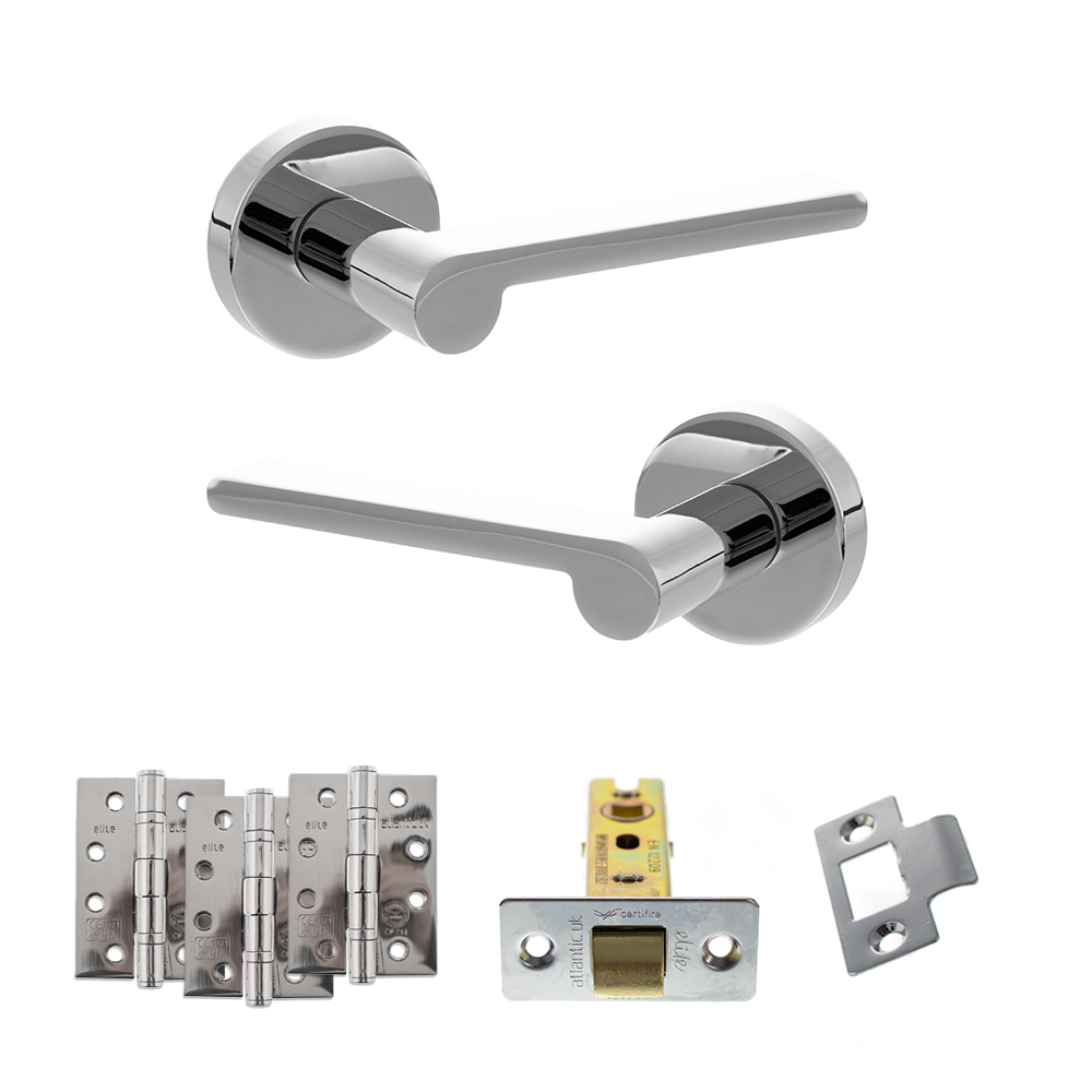 Senza Pari Darrio Door Handle Pack (Latch Set - 3" CE Latch, 4" Fire Rated Hinges x3) - Polished Chrome
