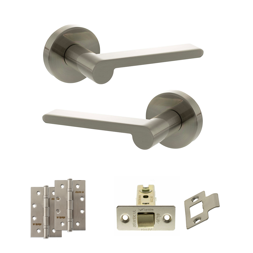 Senza Pari Darrio Door Handle Pack (Latch Set - 2.5" CE Latch, 4" Slim Knuckle Hinges x2) - Satin Nickel