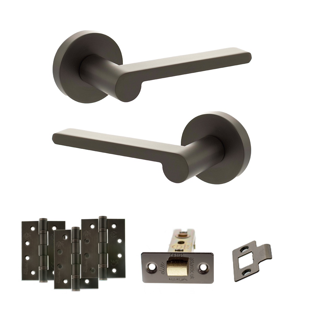 Senza Pari Darrio Door Handle Pack (Latch Set - 2.5" CE Latch, 4" Fire Rated Hinges x3) - Urban Dark Bronze