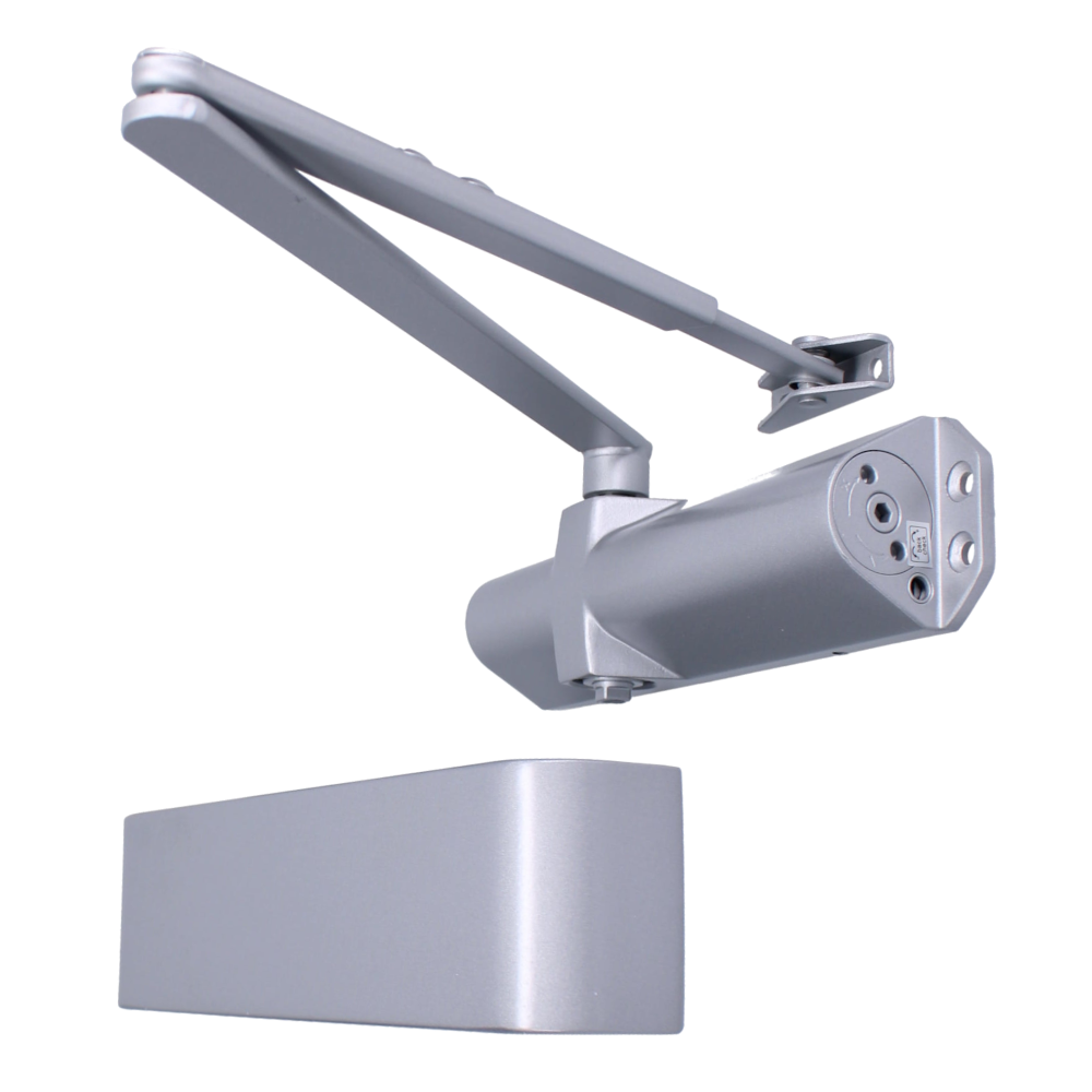 ASEC Architectural Size 2-4 Door Closer With Backcheck CE/UKCA FD120 C/W Cover & Arm - Silver