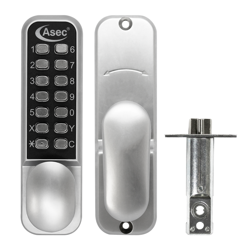 ASEC AS3300 Series Oval Knob Operated Easy Code Change Digital Lock With Optional Holdback & 60mm Latch - AS3301 Satin Chrome
