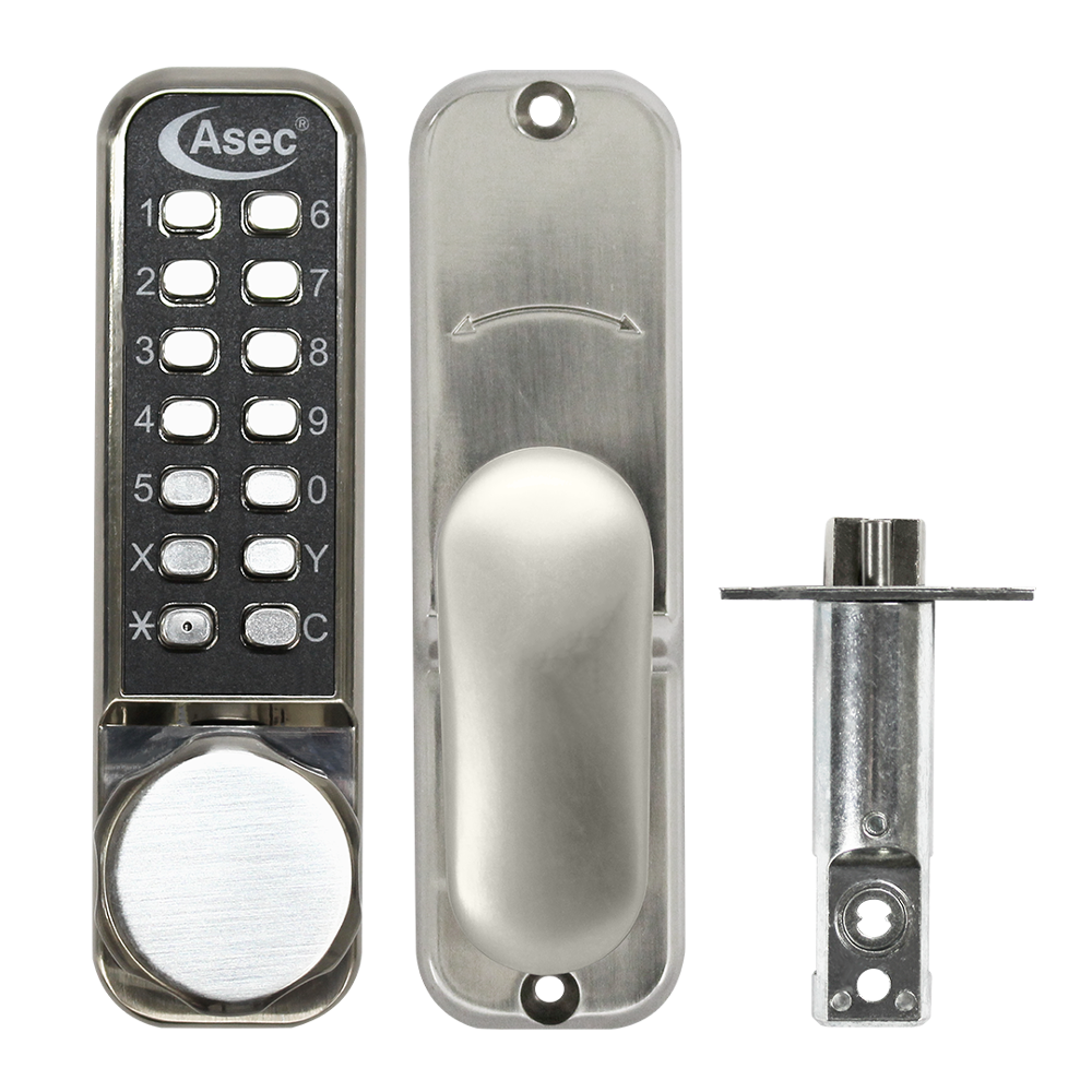 ASEC AS3300 Series Round Knob Operated Easy Code Change Digital Lock With Optional Holdback & 60mm Latch - AS3302 Stainless Steel